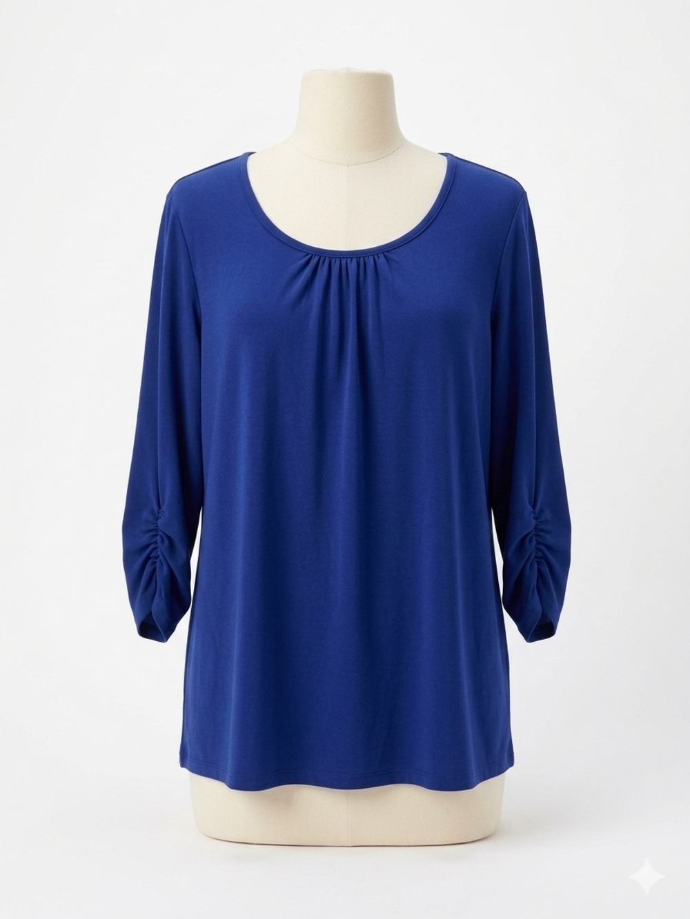 Susan Graver Liquid Knit Ruched 3/4 Sleeve Tunic Top Royal Blue Size XL